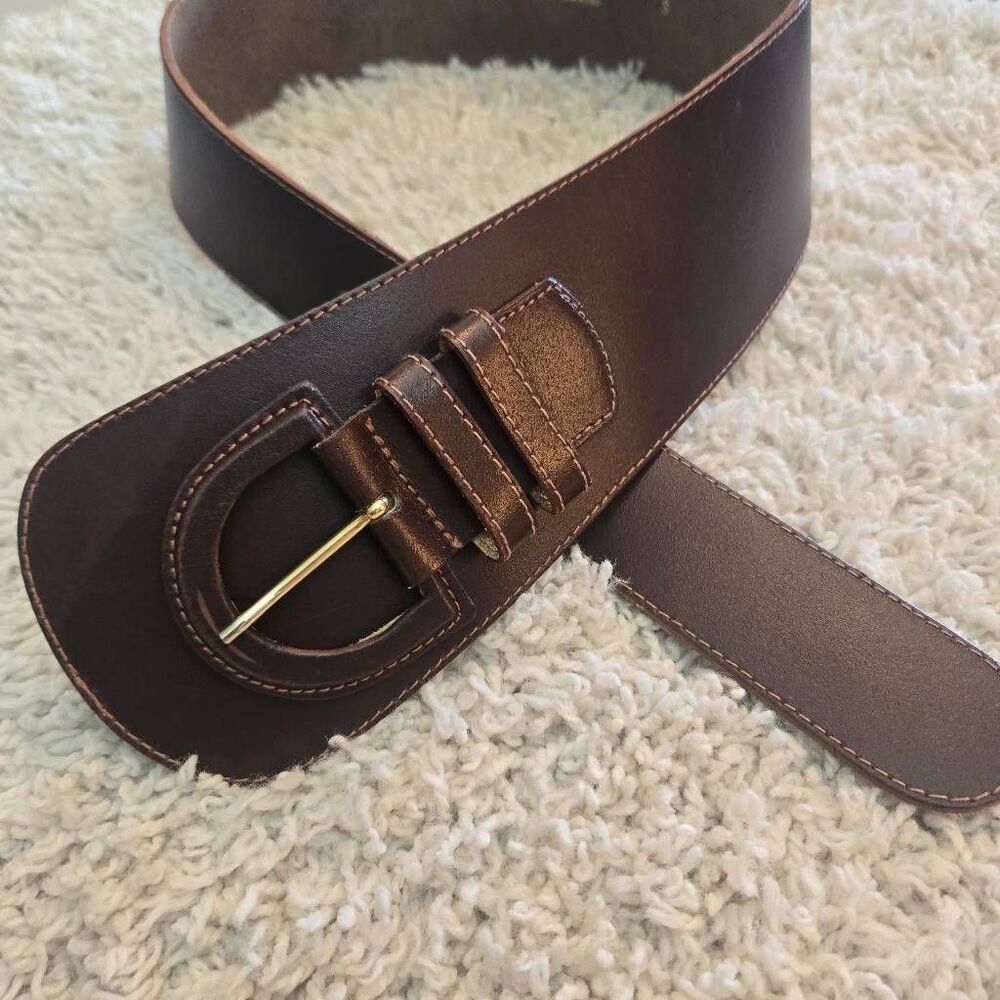 The Limited Dark Brown Wide Leather Waist Belt Made in Italy Size Small